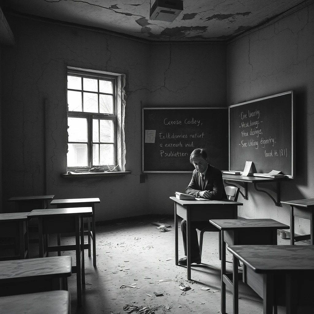 Aula de escuela en blanco y negro